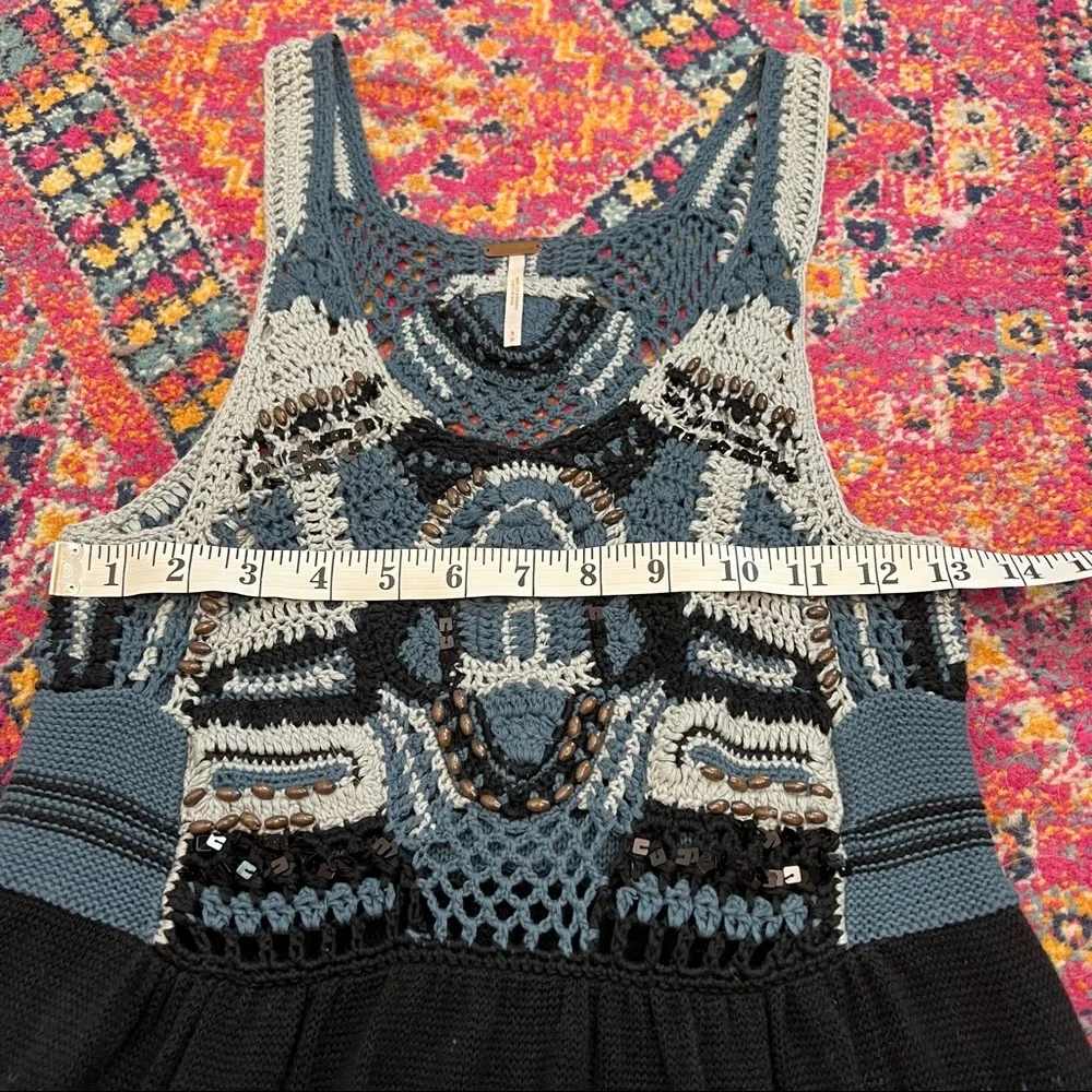 Free People Blue and Black Crochet Knit Tank Dress